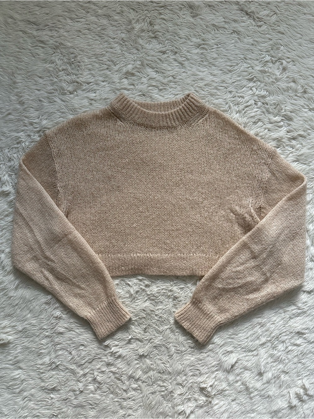 Aritzia Tna Top Cropped Mohair Blend Sweater Open Knit Boxy Long Sleeve Sz M